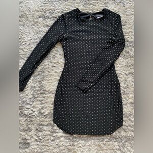 Sparkly Rhinestone Long Sleeve Mini Black Dress